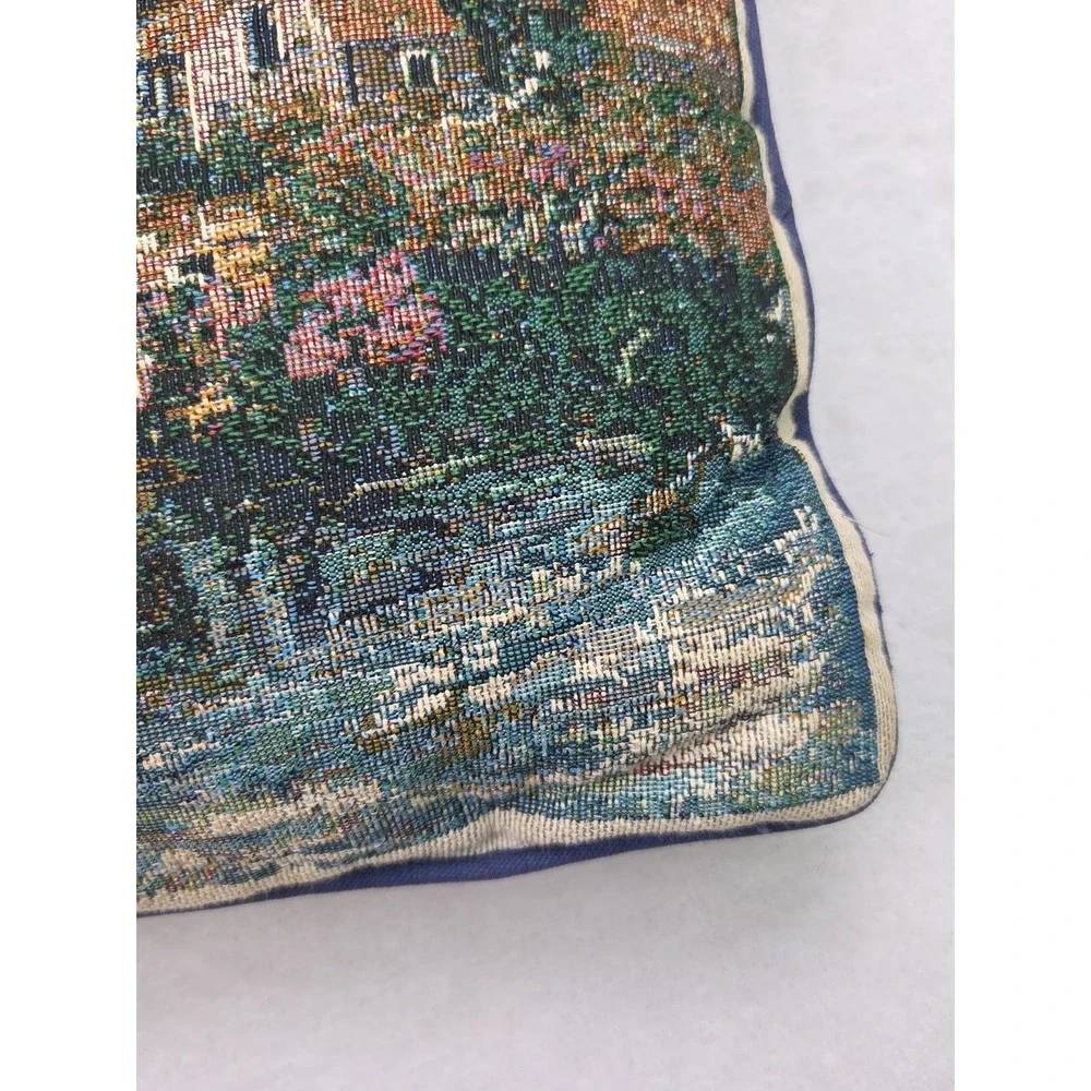 Vintage Tapestry Throw Pillow Impressionist Scene Floral Home Water Clouds 11x17